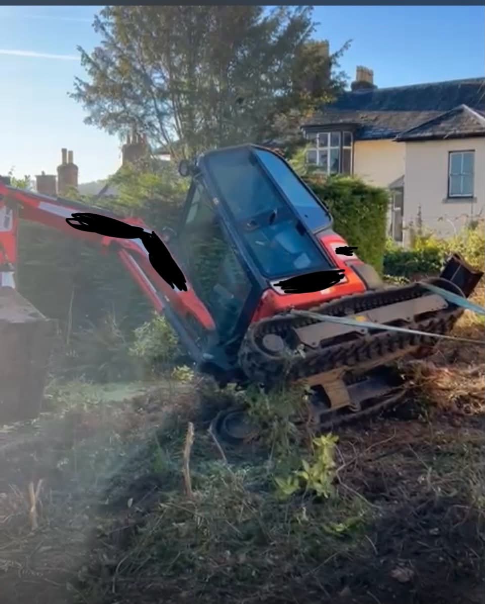 Mini excavator recovery from garden